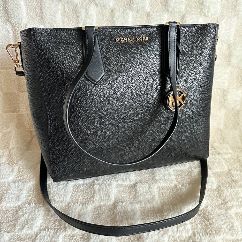 NWT! MK Michael Kors Kimberly 3 In 1 Set Black Leather Tote/Crossbody/Clutch - Picture 2 of 14